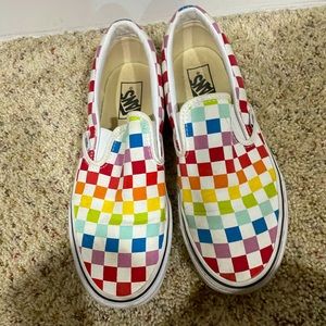 Rainbow Checkered Slip-On Vans